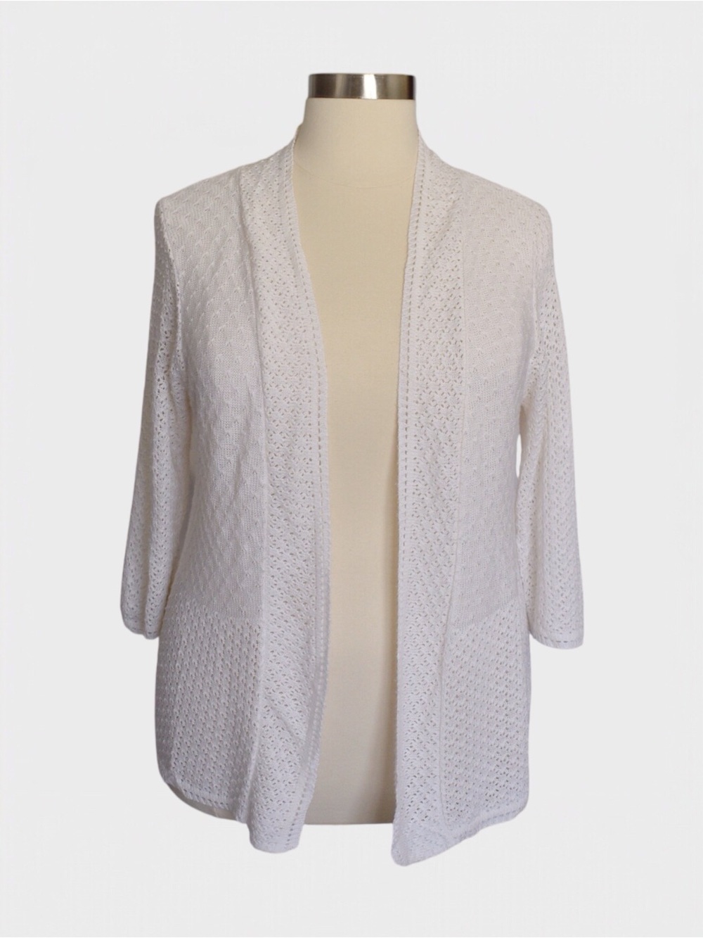 Ellen Weaver Open Front Pointelle Knit Cardigan